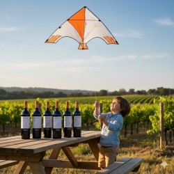 Cers Volant, vin rouge AOP Malepère - Vendéole, six bouteilles au vignoble avec un cerf-volant