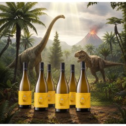 Chardonnay Ampelosaurus fût de chêne, décor préhistorique avec dinosaures