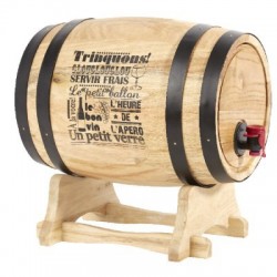 Tonnelet ou tonneau, distributeur de vin en bois pour BIB de 3 et 5 Litres