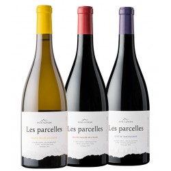 Bouteilles de vin de 3 vin rouge, chardonnay et pinot noir, les parcelles Vin Occitanie