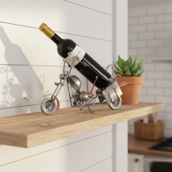 Porte-bouteille métal moto chopper avec bouteille de vin - vue de face.